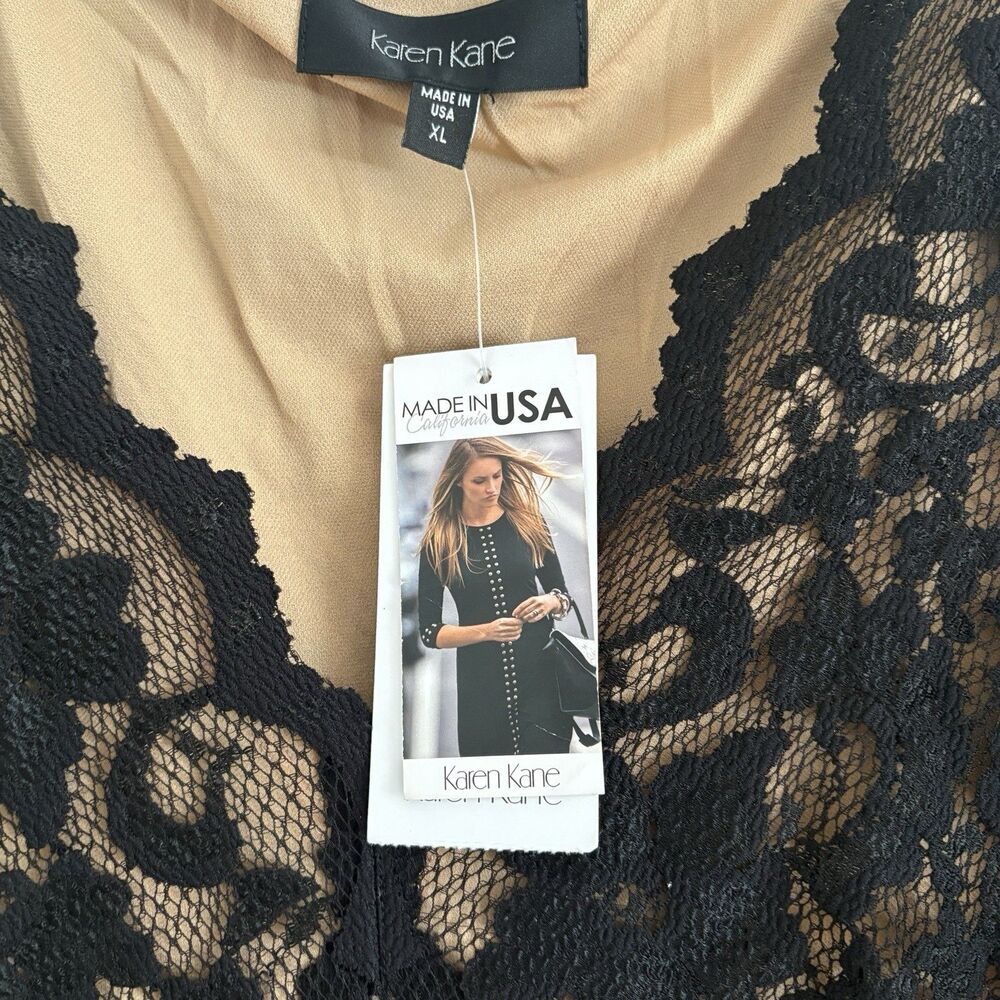 Karen Kane Womens Dress Size XL Brown Lace Floral Scalloped Sheath V-Neck NWT - Picture 10 of 15